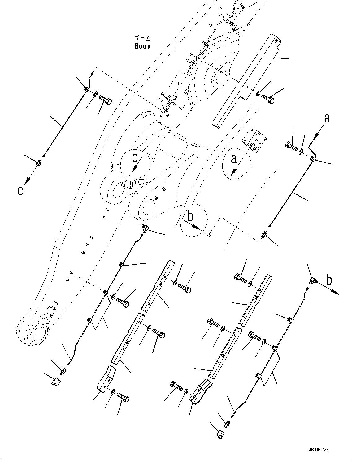Komatsu parts book diagram for WA800-8E0 S/N 84001-UP: BOOM AND BELL CRANK, GREASE PIPING (4/6) (WITH AUTO-GREASING SYSTEM)(#83001-)