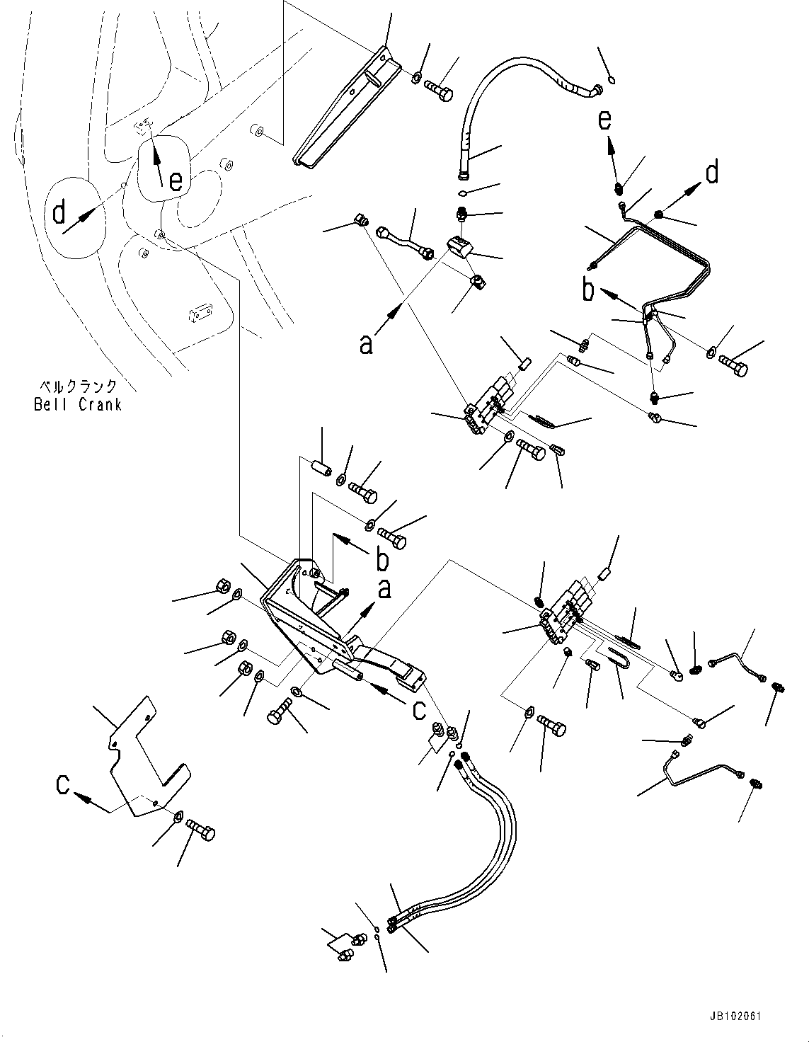 Komatsu parts book diagram for WA800-8E0 S/N 84001-UP: BOOM AND BELL CRANK, GREASE PIPING (5/6) (WITH HIGH LIFT ARM, AUTO-GREASING SYSTEM)(#83001-)