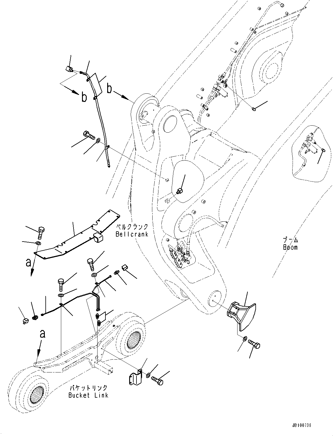 Komatsu parts book diagram for WA800-8E0 S/N 84001-UP: BOOM AND BELL CRANK, GREASE PIPING (6/6) (WITH AUTO-GREASING SYSTEM)(#83001-83000)