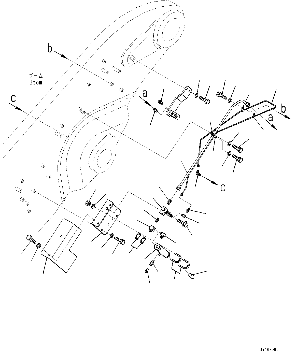 Komatsu parts book diagram for WA800-8E0 S/N 84001-UP: BOOM AND BELL CRANK, GREASE PIPING (1/6) (WITH HIGH LIFT ARM, AUTO-GREASING SYSTEM)(#83001-)
