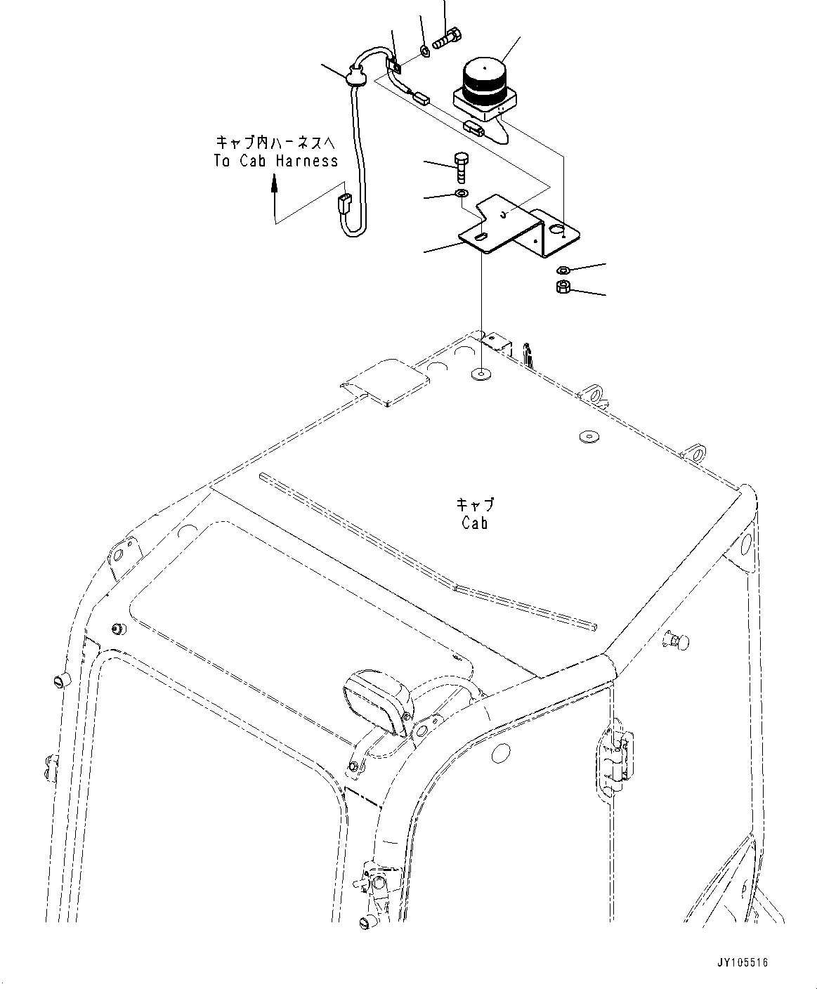 Komatsu parts book diagram for PC25MR-5 S/N 26001-UP: BEACON LAMP, (WITH ROPS CAB)(#26001-)