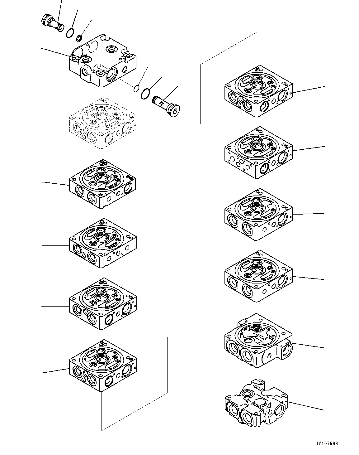 Komatsu parts book diagram for PC25MR-5 S/N 26001-UP: CONTROL VALVE, 9-VALVE (1/14)(#25382-)
