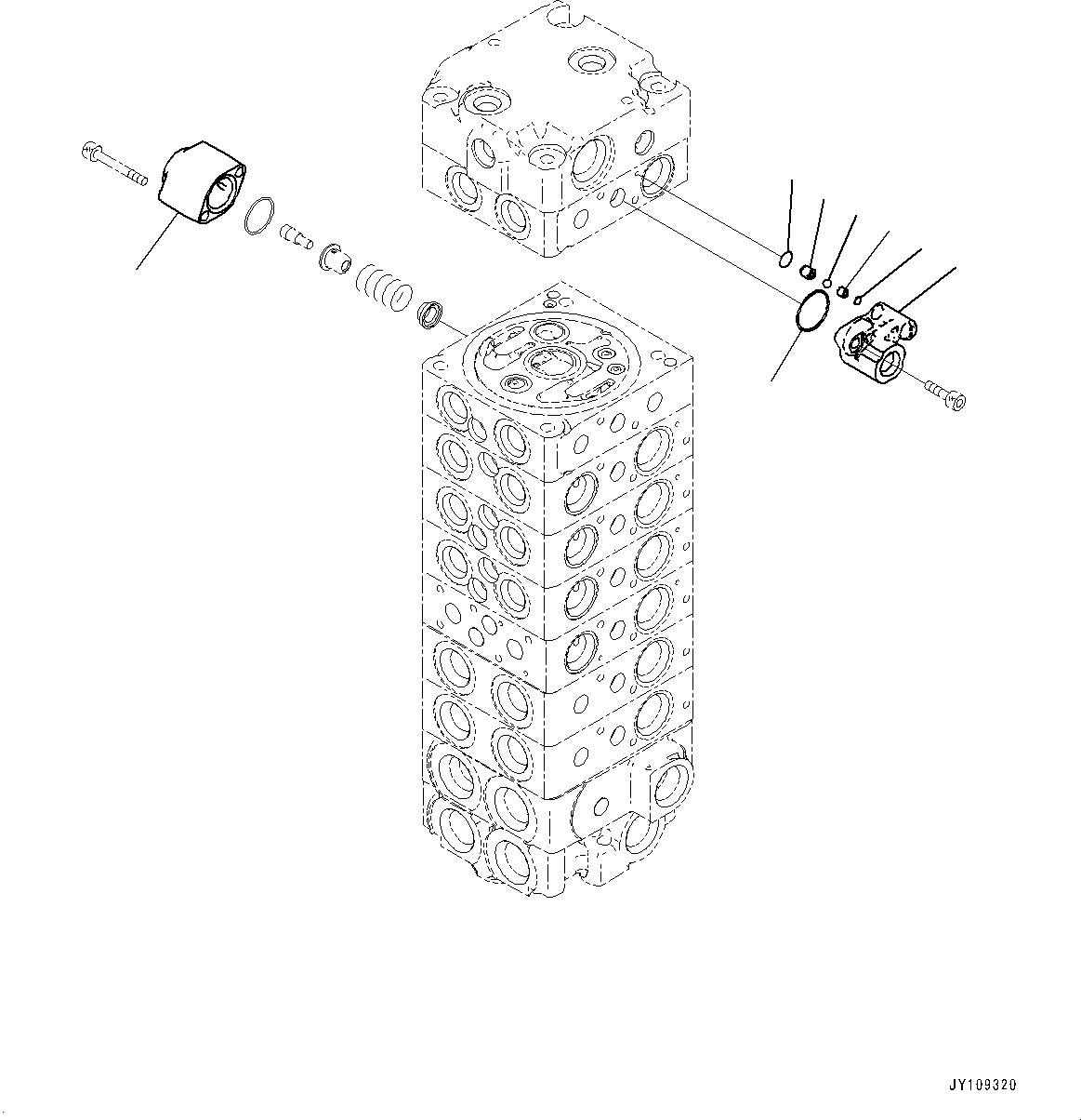 Komatsu parts book diagram for PC25MR-5 S/N 26001-UP: CONTROL VALVE, 8-VALVE (5/12)(#25120-)