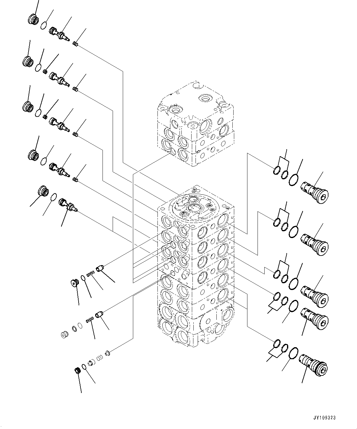 Komatsu parts book diagram for PC25MR-5 S/N 26001-UP: CONTROL VALVE, 8-VALVE (8/12)(#25120-)
