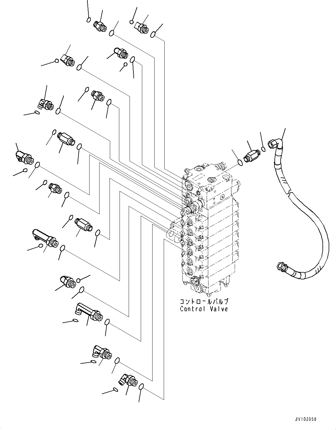 Komatsu parts book diagram for PC25MR-5 S/N 26001-UP: CONTROL VALVE, CONNECTING PARTS (1/2)(#25001-25140)