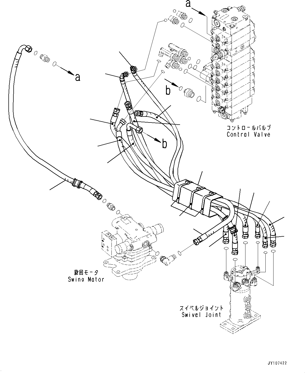 Komatsu parts book diagram for PC25MR-5 S/N 26001-UP: ACTUATOR PIPING, CONTROL VALVE TO SWING MOTOR (WITH 1-ADDITIONAL ACTUATOR PIPING, PROPORTIONAL CONTROL LEVER)(#25133-)