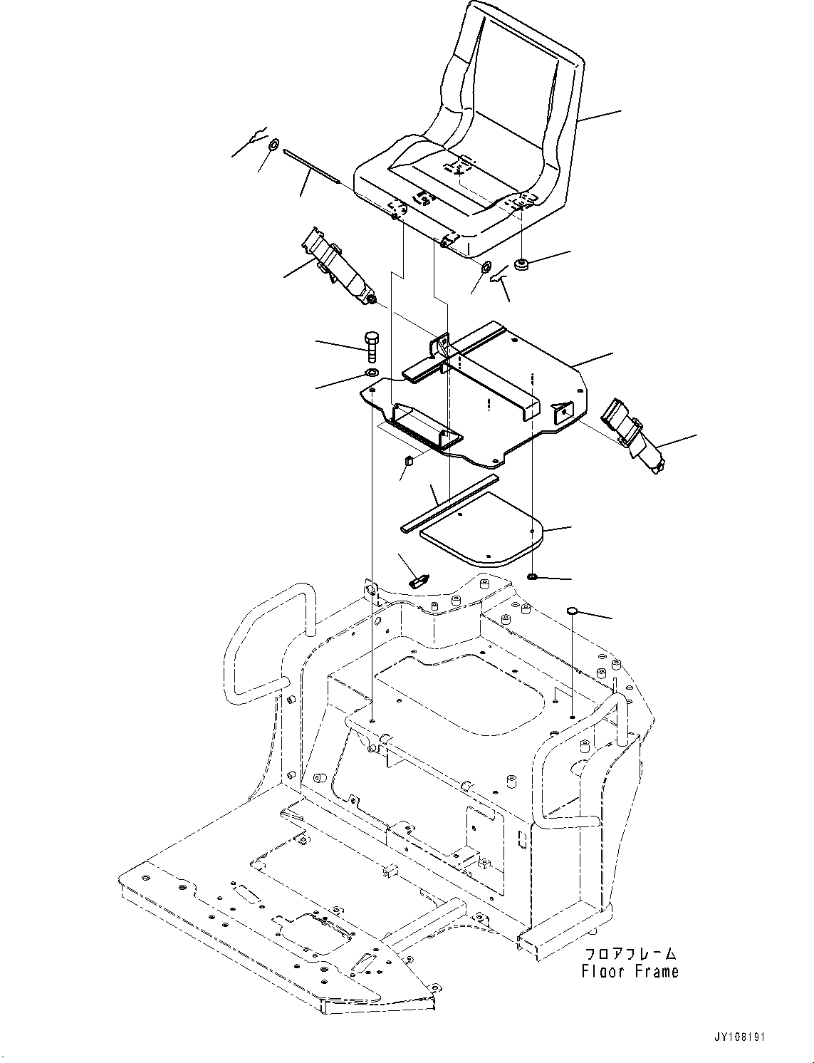Komatsu parts book diagram for PC25MR-5 S/N 26001-UP: OPERATOR'S SEAT, (OPERATOR'S SEAT, RIGID TYPE, RECLINING, FRIP-UP SEAT, 2-INCH SEAT BELT)(#25001-)