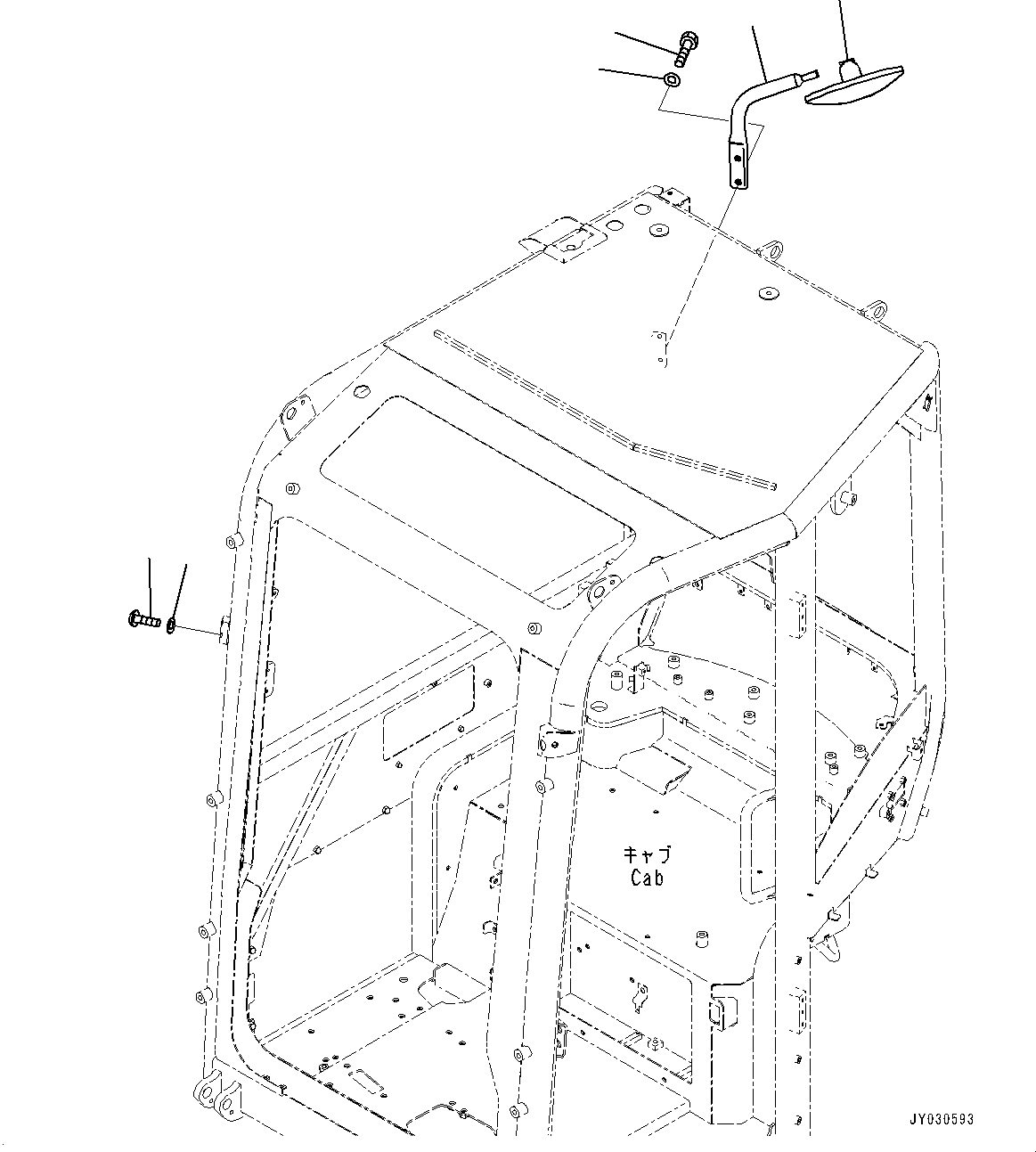 Komatsu parts book diagram for PC25MR-5 S/N 26001-UP: CAB, REAR UNDER VIEW MIRROR(#26001-)