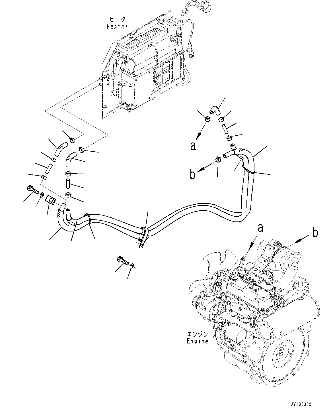 Komatsu parts book diagram for PC25MR-5 S/N 26001-UP: CAB HEATER PIPING, (ROPS CAB)(#25001-)