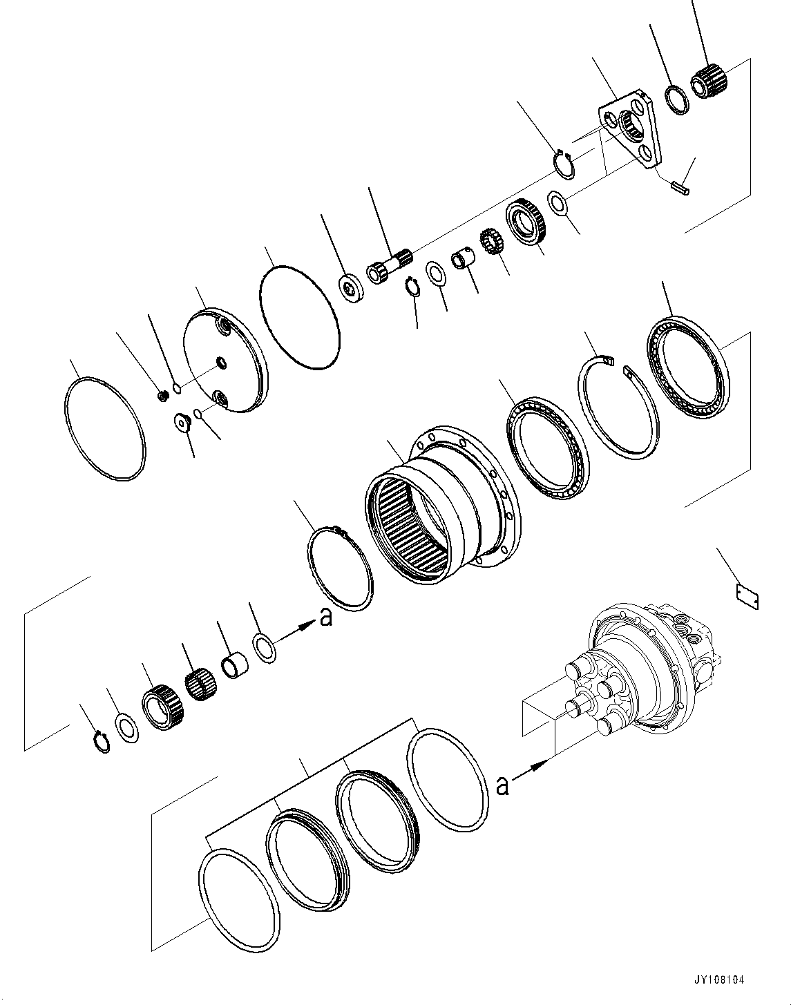 Komatsu parts book diagram for PC25MR-5 S/N 26001-UP: TRACK FRAME, INNER PARTS, REDUCTION GEAR(#25001-)