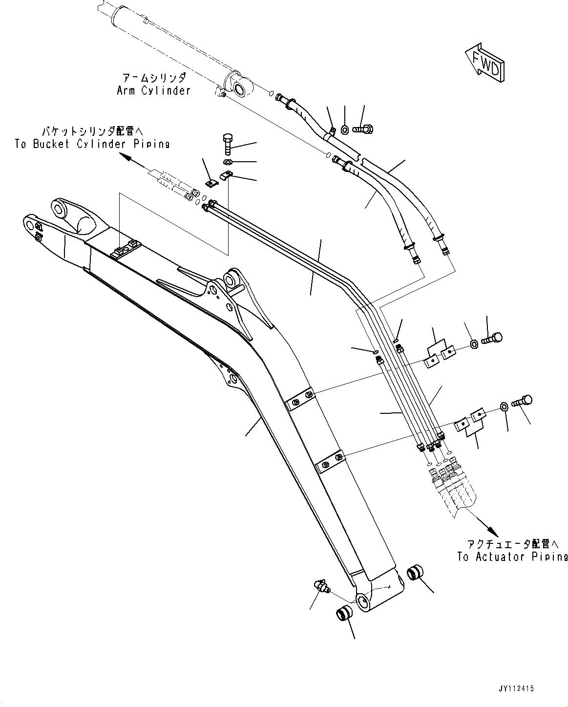 Komatsu parts book diagram for PC25MR-5 S/N 26001-UP: BOOM UNIT, BOOM AND PIPING (1950MM BOOM)(#26001-)