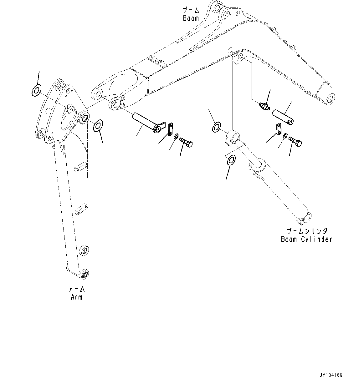 Komatsu parts book diagram for PC25MR-5 S/N 26001-UP: BOOM UNIT, PIN, BOOM CYLINDER AND ARM(#26001-)