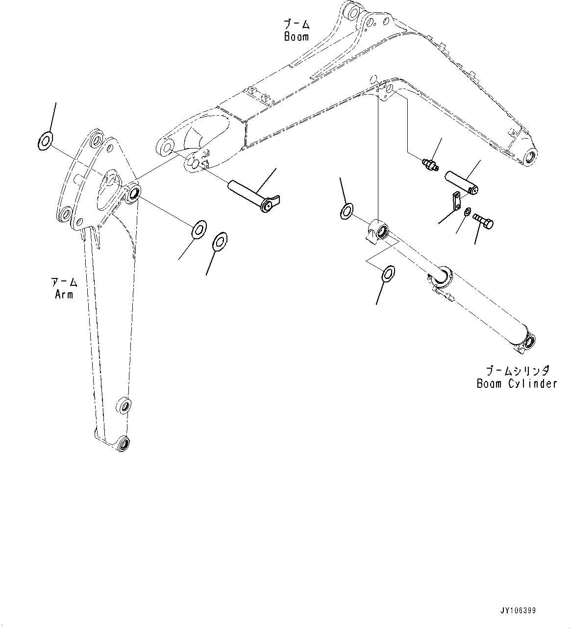 Komatsu parts book diagram for PC25MR-5 S/N 26001-UP: BOOM UNIT, PIN, BOOM CYLINDER AND ARM (ARM CRANE)(#26001-)