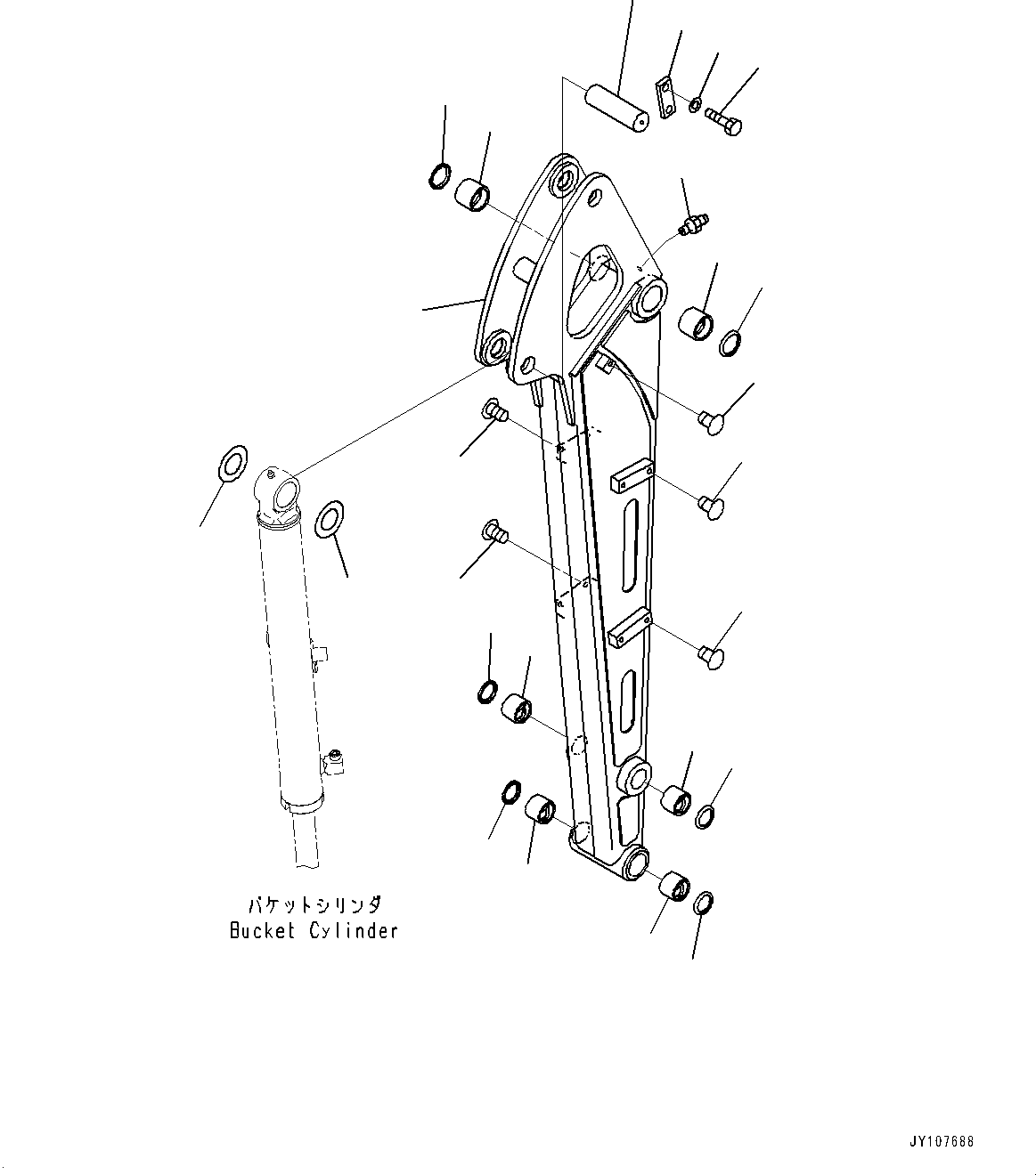 Komatsu parts book diagram for PC25MR-5 S/N 26001-UP: ARM UNIT, ARM AND BUSHING (1115MM STRENGTHENED ARM)(#25001-)