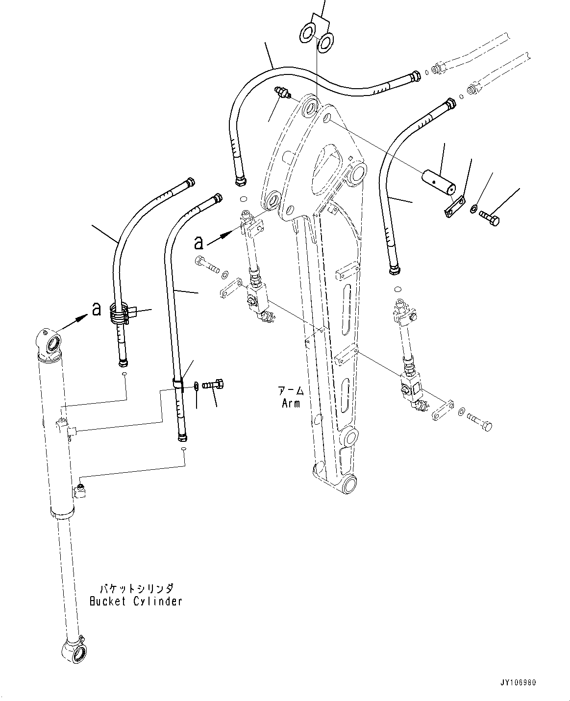 Komatsu parts book diagram for PC25MR-5 S/N 26001-UP: ARM UNIT, PIN AND PIPING (LONG ARM, 1-ATTACHMENT)(#25001-)
