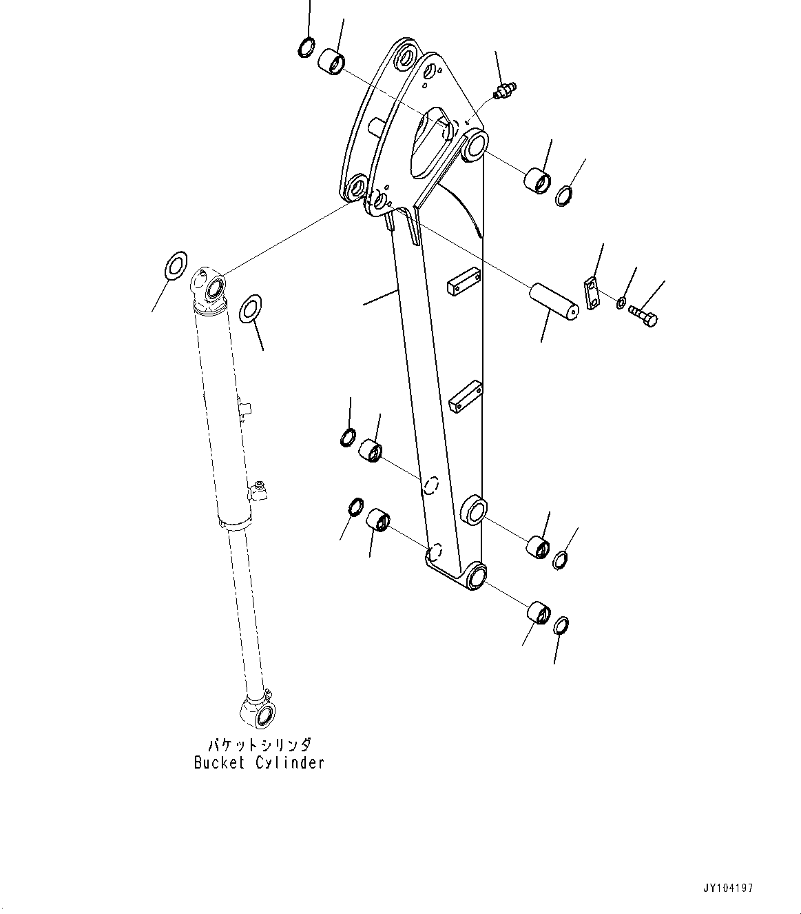 Komatsu parts book diagram for PC25MR-5 S/N 26001-UP: ARM UNIT, ARM AND BUSHING (1370MM, STRENGTHENED TYPE, LONG ARM)(#25001-)