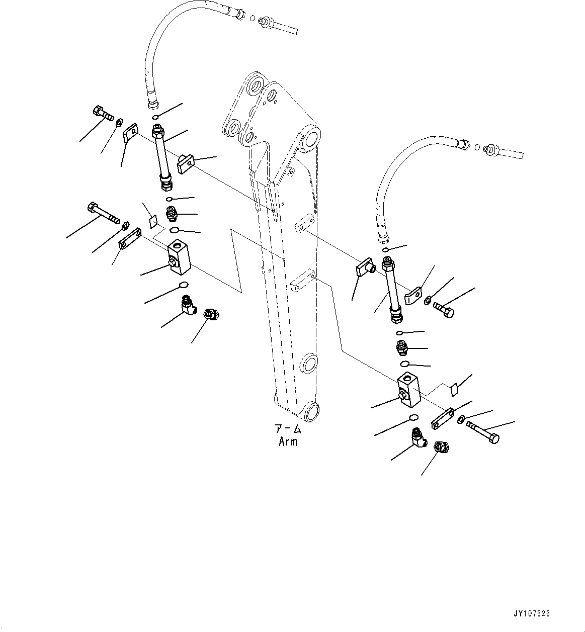 Komatsu parts book diagram for PC25MR-5 S/N 26001-UP: ARM UNIT, ADDITIONAL PIPING (1370MM, STRENGTHENED TYPE, LONG ARM, 1-ATTACHMENT, ARM CRANE)(#25001-)