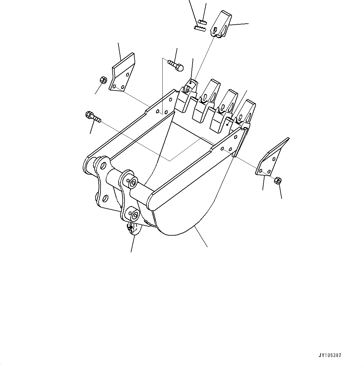 Komatsu parts book diagram for PC25MR-5 S/N 26001-UP: BUCKET, BUCKET (HEAP 0.06M3, 500MM WIDTH, WITH SIDE CUTTER AND HOOK, REINFORCED TYPE, VERTICAL PIN, WELD-ON ADAPTER)(#25001-)