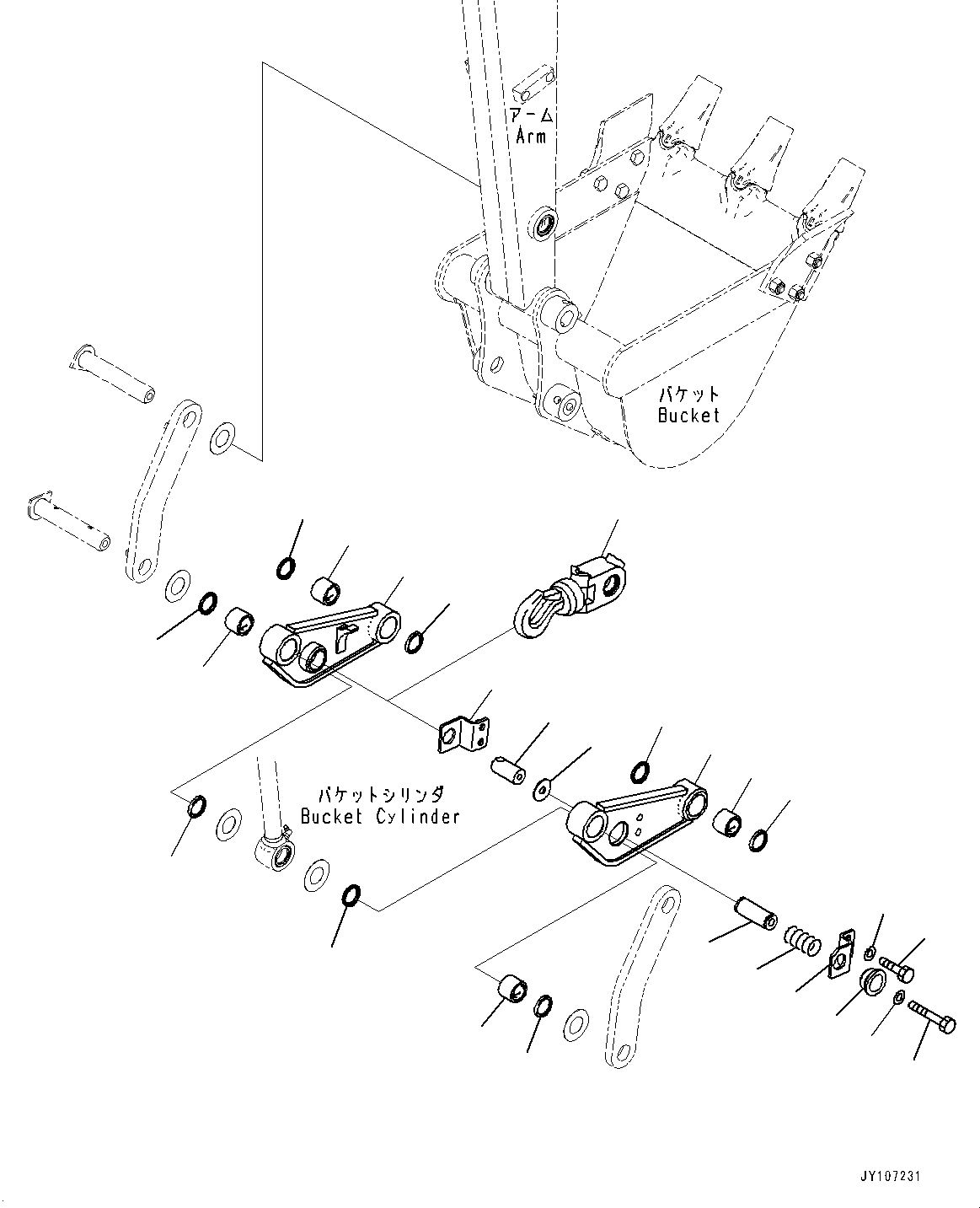 Komatsu parts book diagram for PC25MR-5 S/N 26001-UP: ARM CRANE UNIT, BUCKET LINK AND HOOK(#26001-)