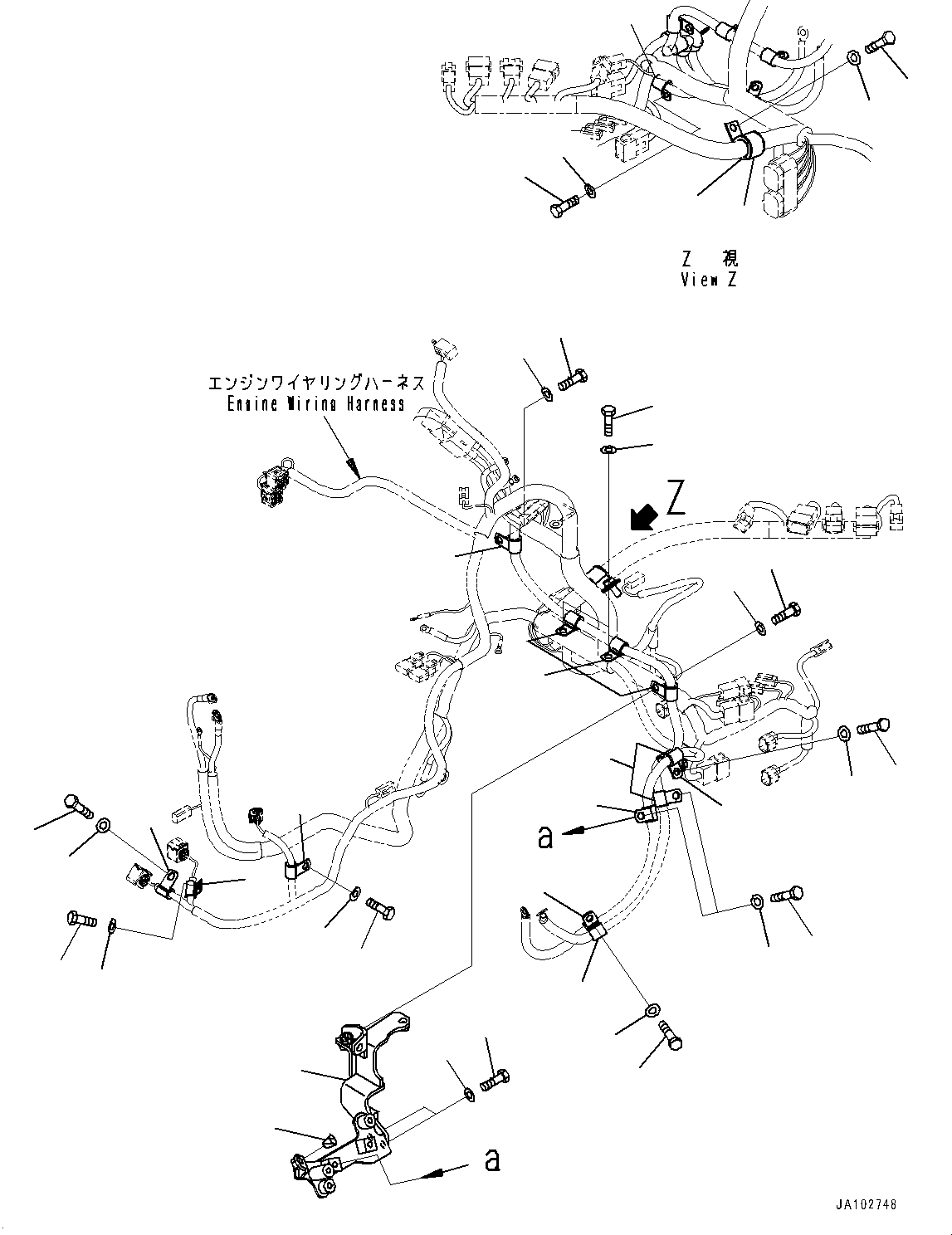Komatsu parts book diagram for D39PXI-24 S/N 110001-UP: ELECTRIC WIRING HARNESS, BRACKET (1/2)(#100001-)