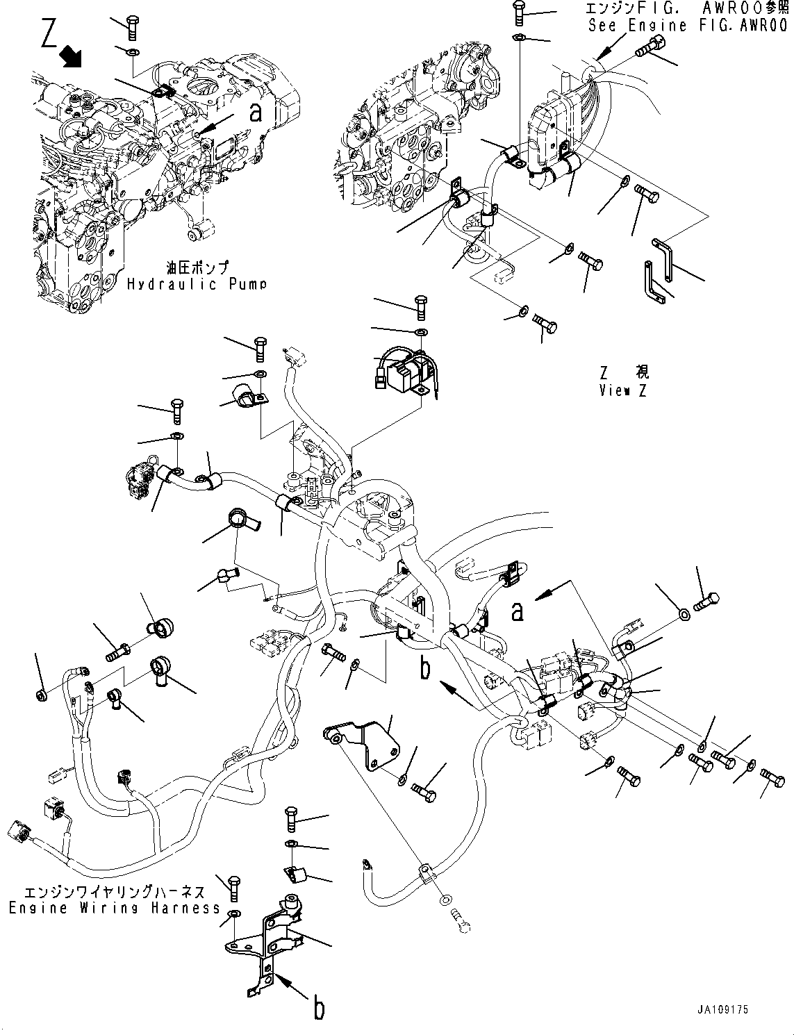Komatsu parts book diagram for D39PXI-24 S/N 110001-UP: ELECTRIC WIRING HARNESS, MOUNTING (2/4)(#100001-)
