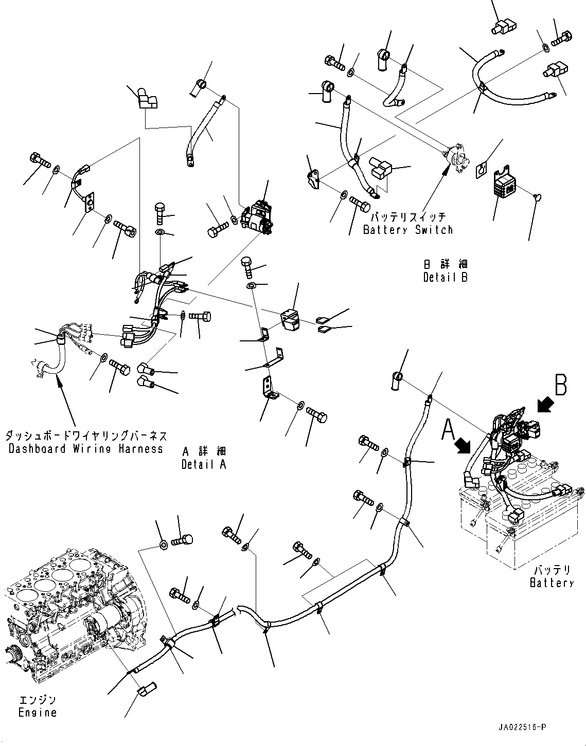 Komatsu parts book diagram for D39PXI-24 S/N 110001-UP: BATTERY ELECTRIC WIRING HARNESS, (#100001-)