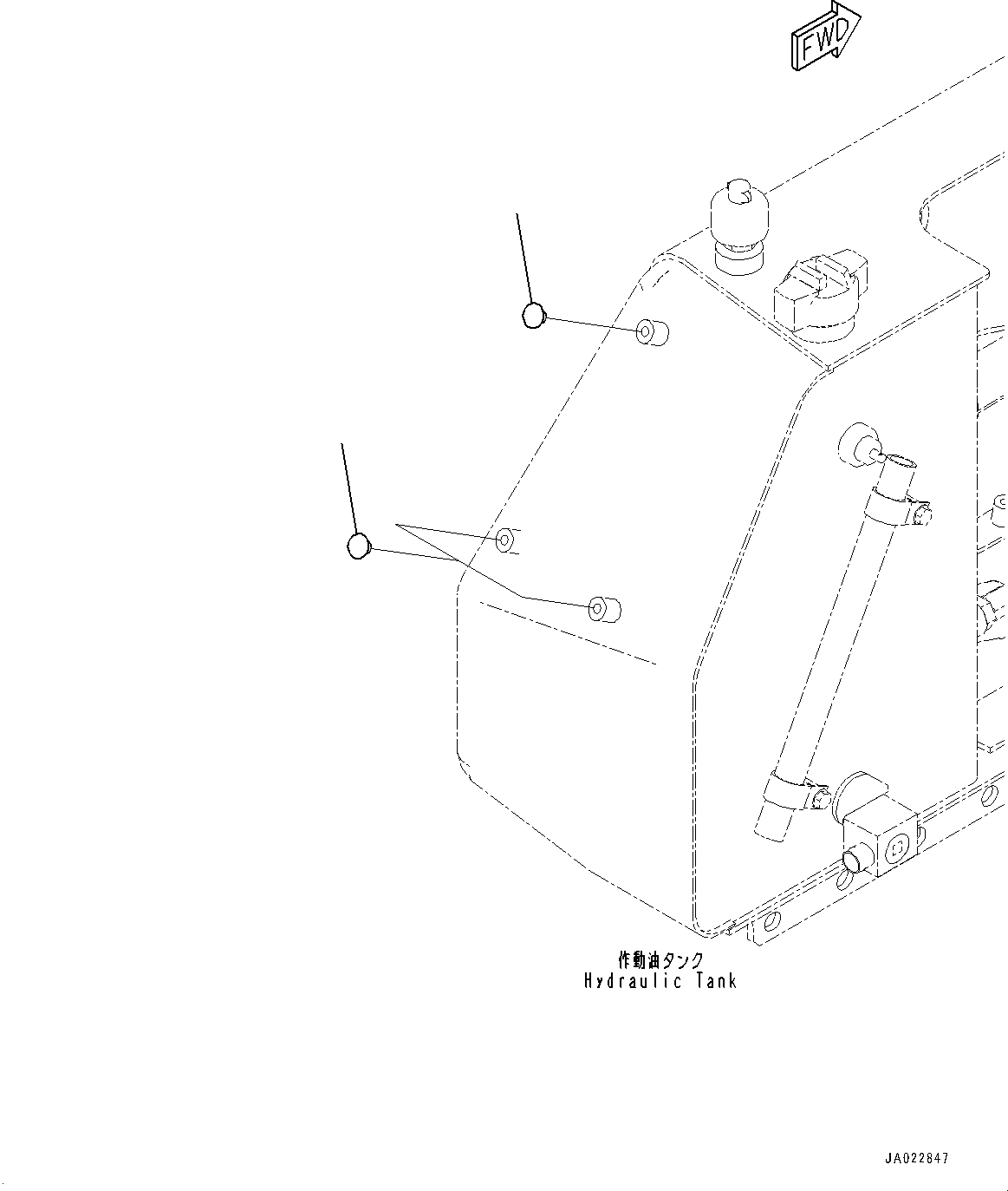 Komatsu parts book diagram for D39PXI-24 S/N 110001-UP: HYDRAULIC TANK, CAP(#110001-)