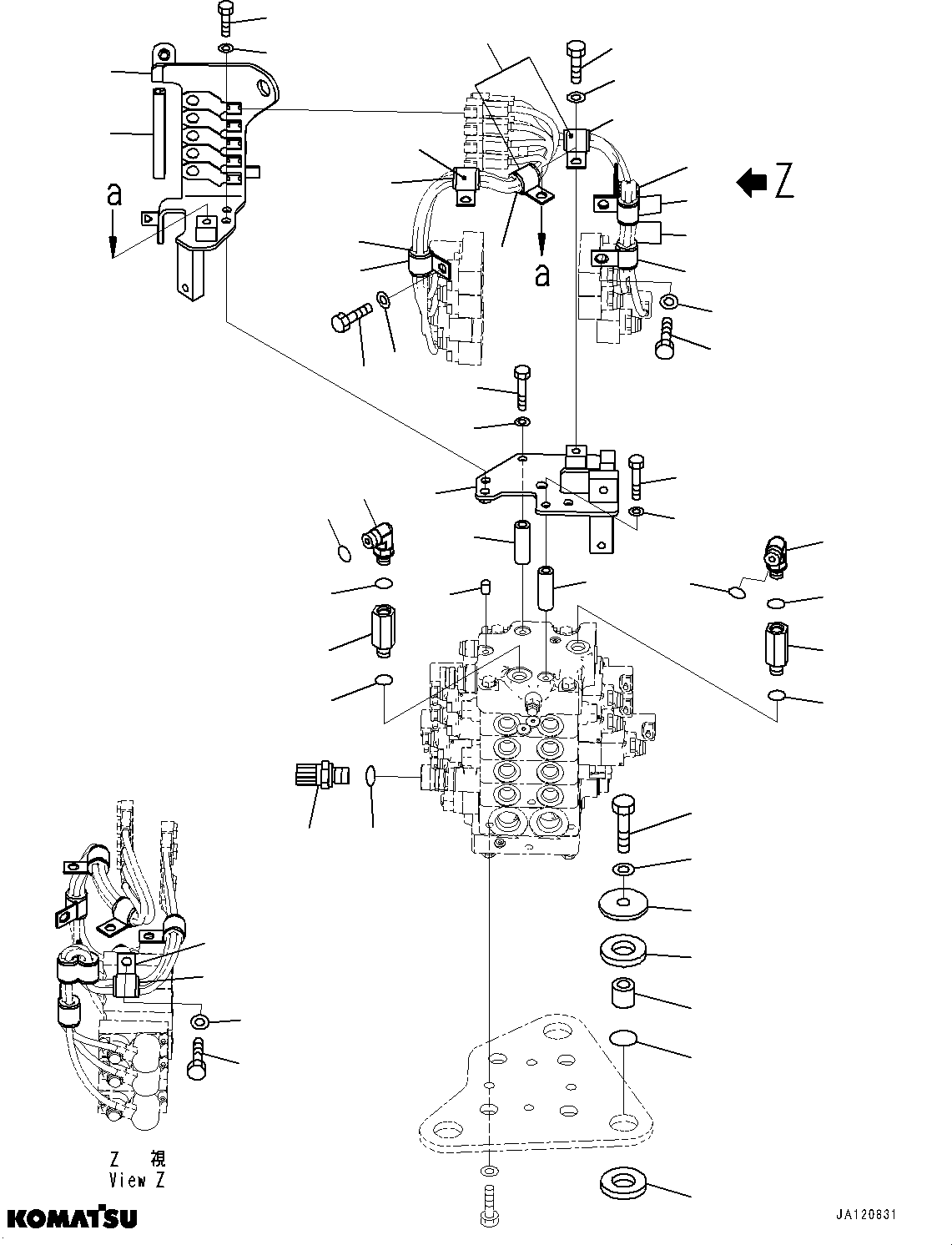 Komatsu parts book diagram for D39PXI-24 S/N 110001-UP: CONTROL VALVE, BRACKET AND ELBOW(#102347-)