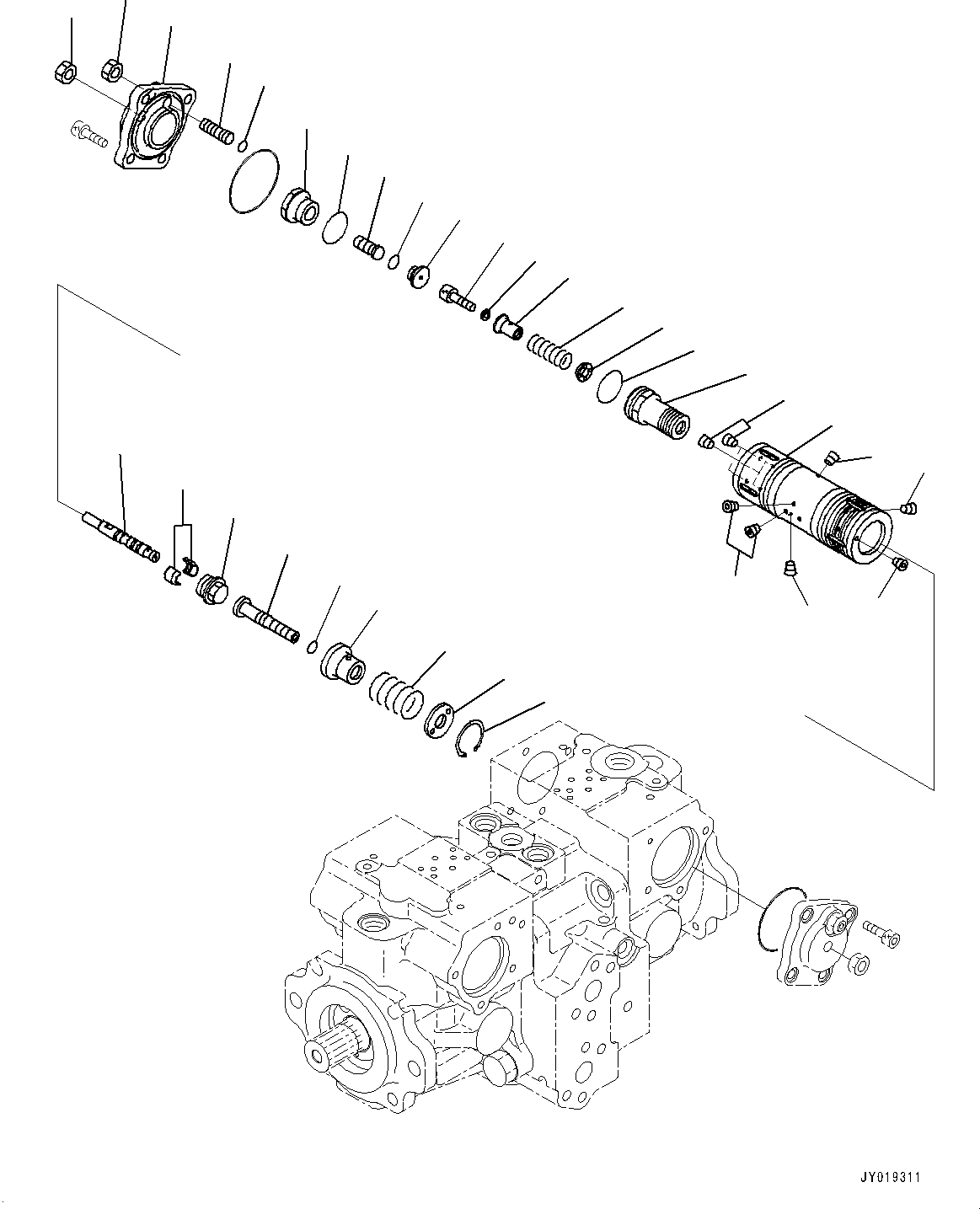 Komatsu parts book diagram for D39PXI-24 S/N 110001-UP: HYDRAULIC PUMP, HST PUMP (8/11)(#100001-)