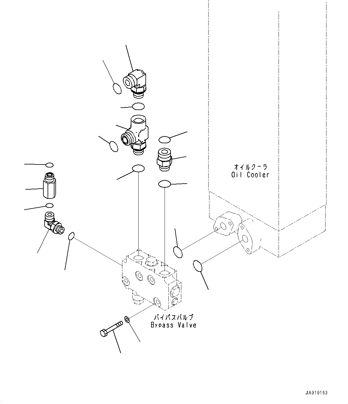 Komatsu parts book diagram for D39PXI-24 S/N 110001-UP: HYDRAULIC OIL COOLER PIPING, BYPASS VALVE MOUNTING(#95001-)