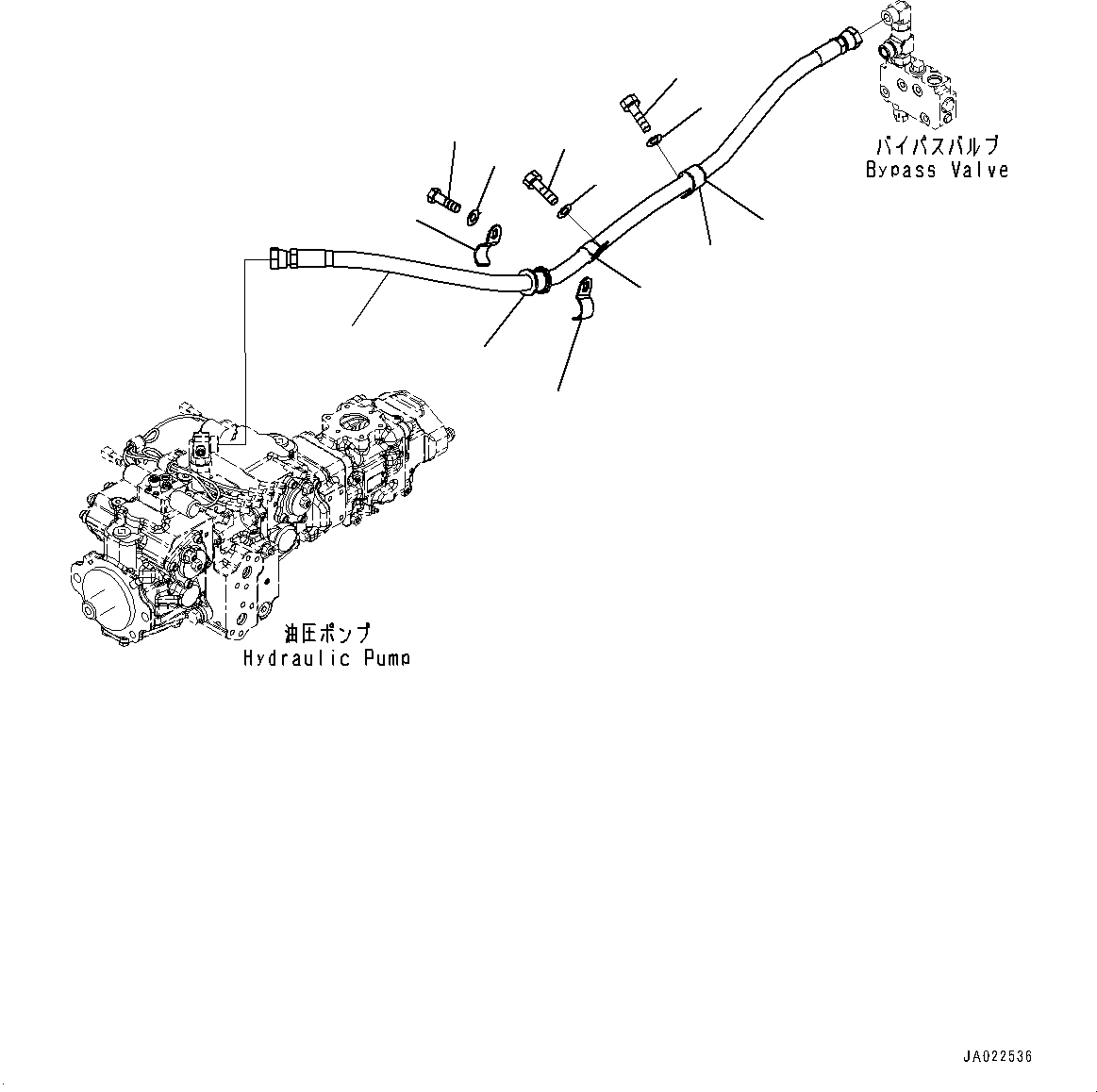 Komatsu parts book diagram for D39PXI-24 S/N 110001-UP: HYDRAULIC OIL COOLER PIPING, BYPASS VALVE PIPING(#95001-)