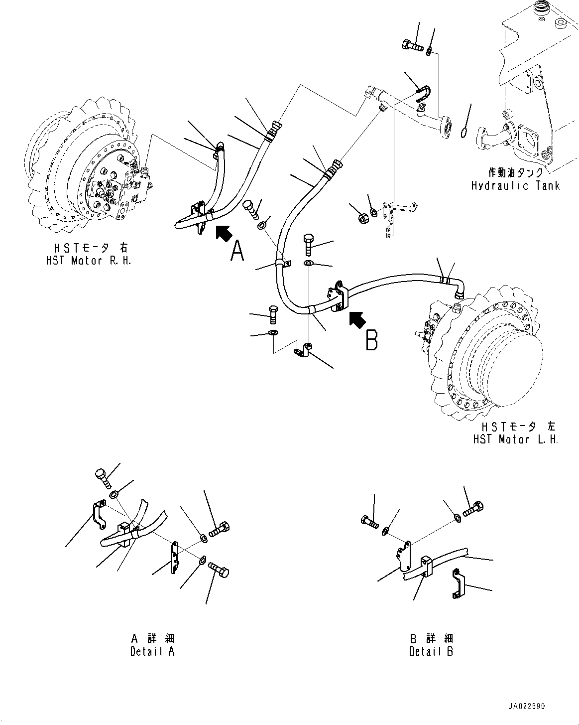 Komatsu parts book diagram for D39PXI-24 S/N 110001-UP: DRAIN PIPING, MOUNTING (1/2)(#95001-)