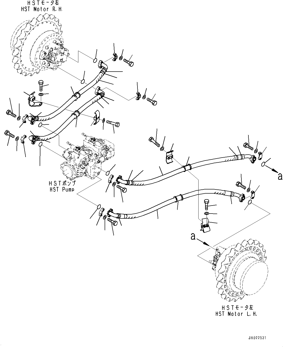 Komatsu parts book diagram for D39PXI-24 S/N 110001-UP: HYDROSTATIC TRANSMISSION (HST) MOTOR PIPING, (#95001-)