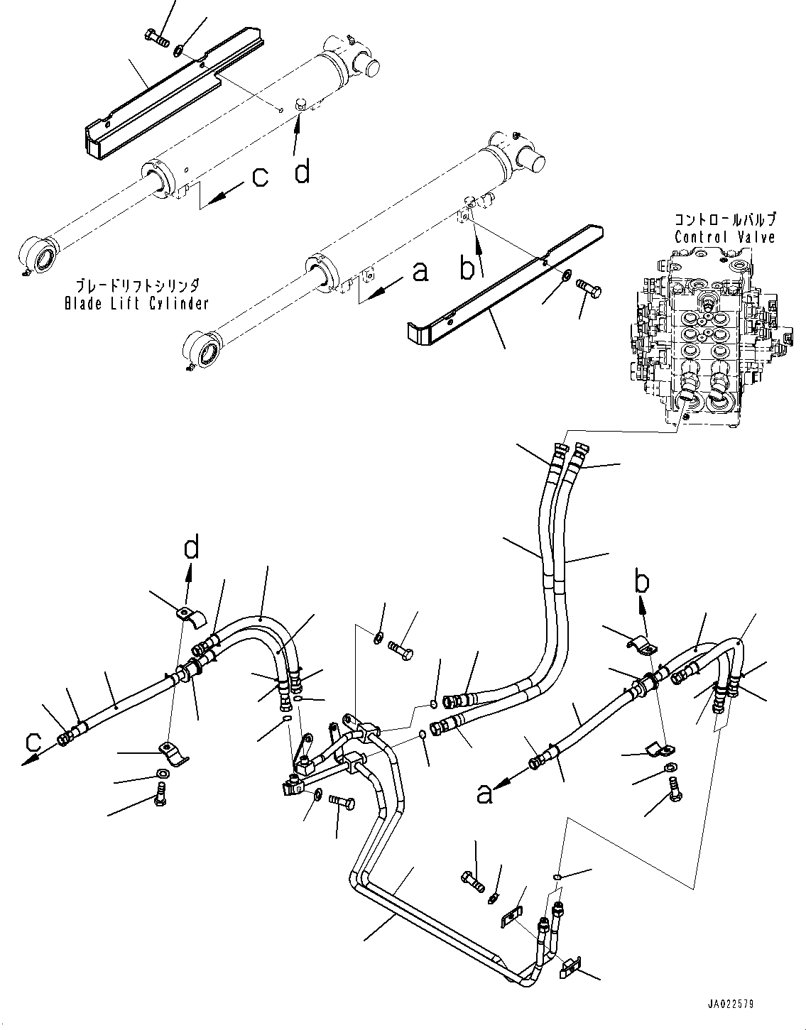 Komatsu parts book diagram for D39PXI-24 S/N 110001-UP: DOZER BLADE LIFT PIPING, (#95001-)
