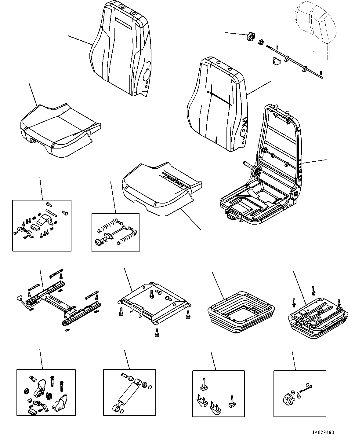 Komatsu parts book diagram for D39PXI-24 S/N 110001-UP: OPERATOR'S SEAT, INNER PARTS (MECHANICAL SUSPENSION TYPE, LEATHER, TILT, HI-BACK TYPE)(#95001-95379)