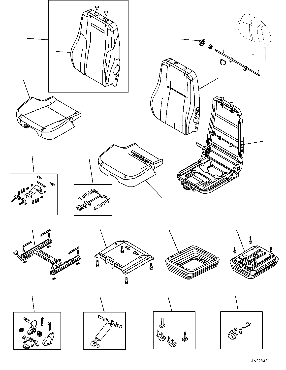 Komatsu parts book diagram for D39PXI-24 S/N 110001-UP: OPERATOR'S SEAT, INNER PARTS (MECHANICAL SUSPENSION TYPE, LEATHER, TILT)(#95380-)