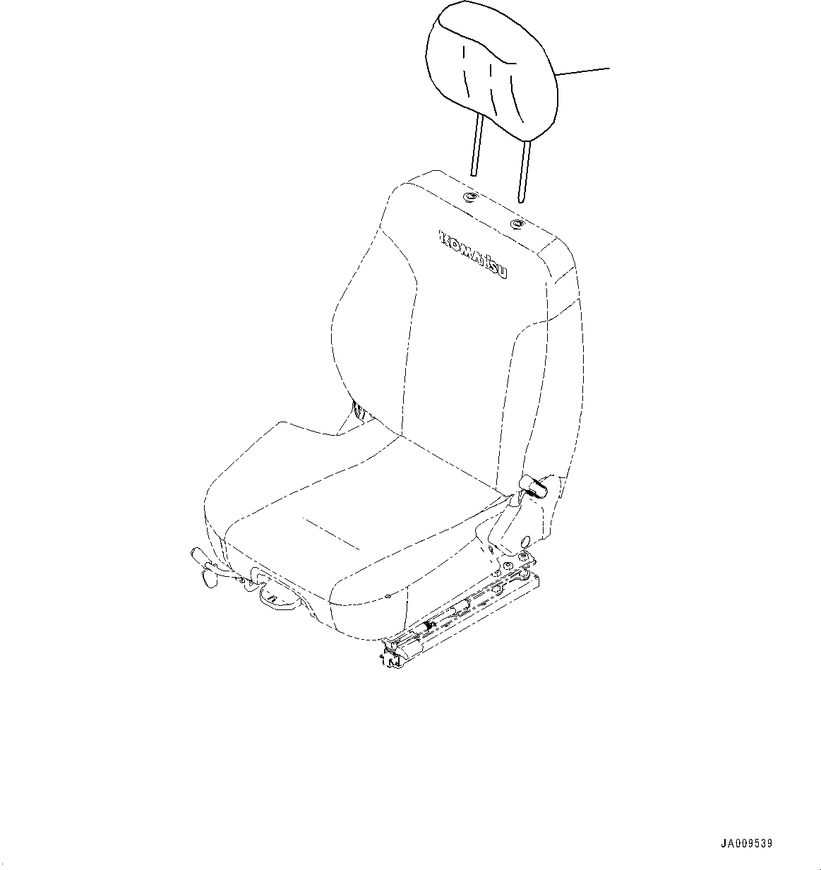Komatsu parts book diagram for D39PXI-24 S/N 110001-UP: OPERATOR'S SEAT HEADREST, (WITH AIR SUSPENSION TYPE, FABRIC, TILT, HI-BACK TYPE, WITH HEATER, OPERATOR'S SEAT)(#95001-)