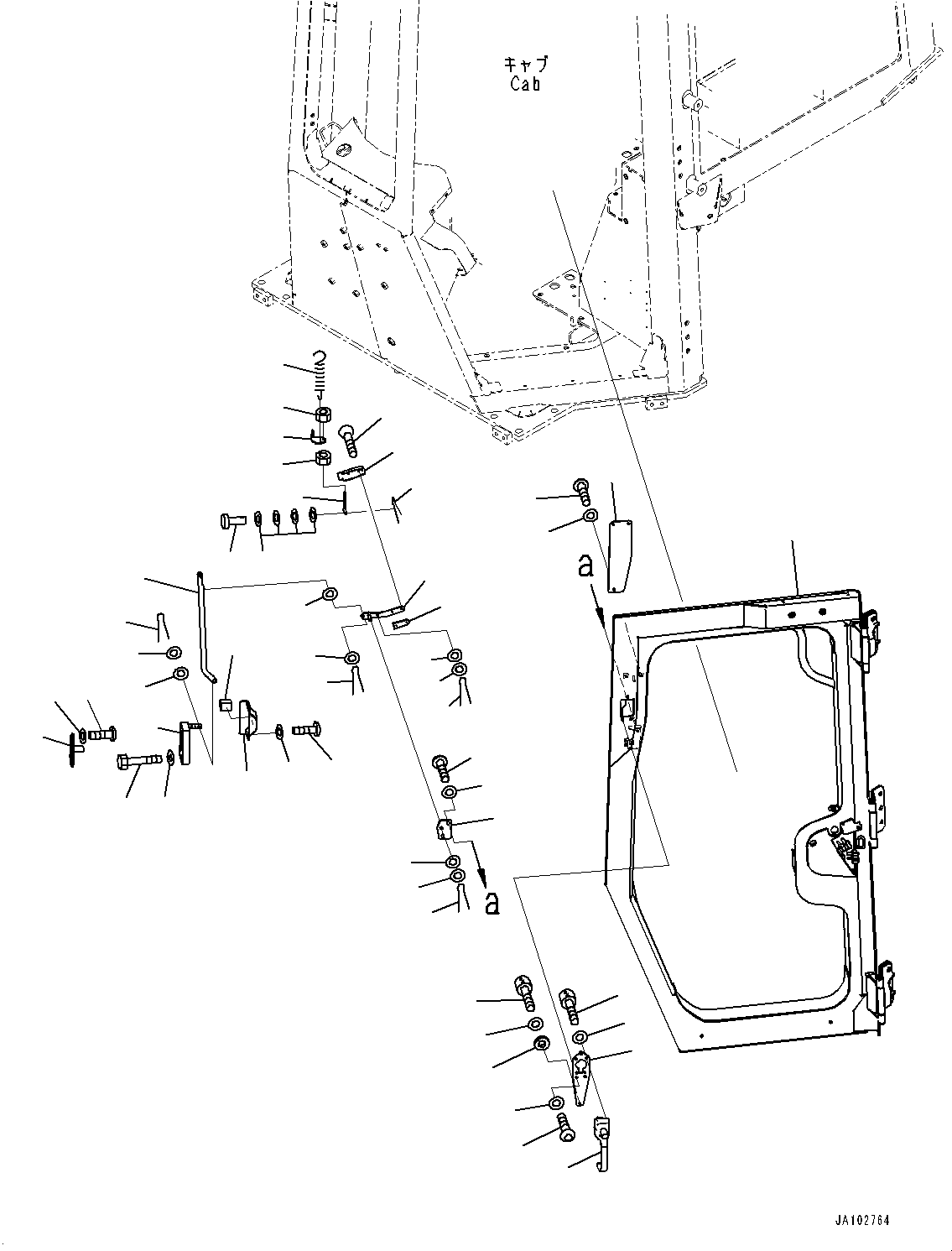 Komatsu parts book diagram for D39PXI-24 S/N 110001-UP: CAB, DOOR AND LATCH, L.H.(#100001-)
