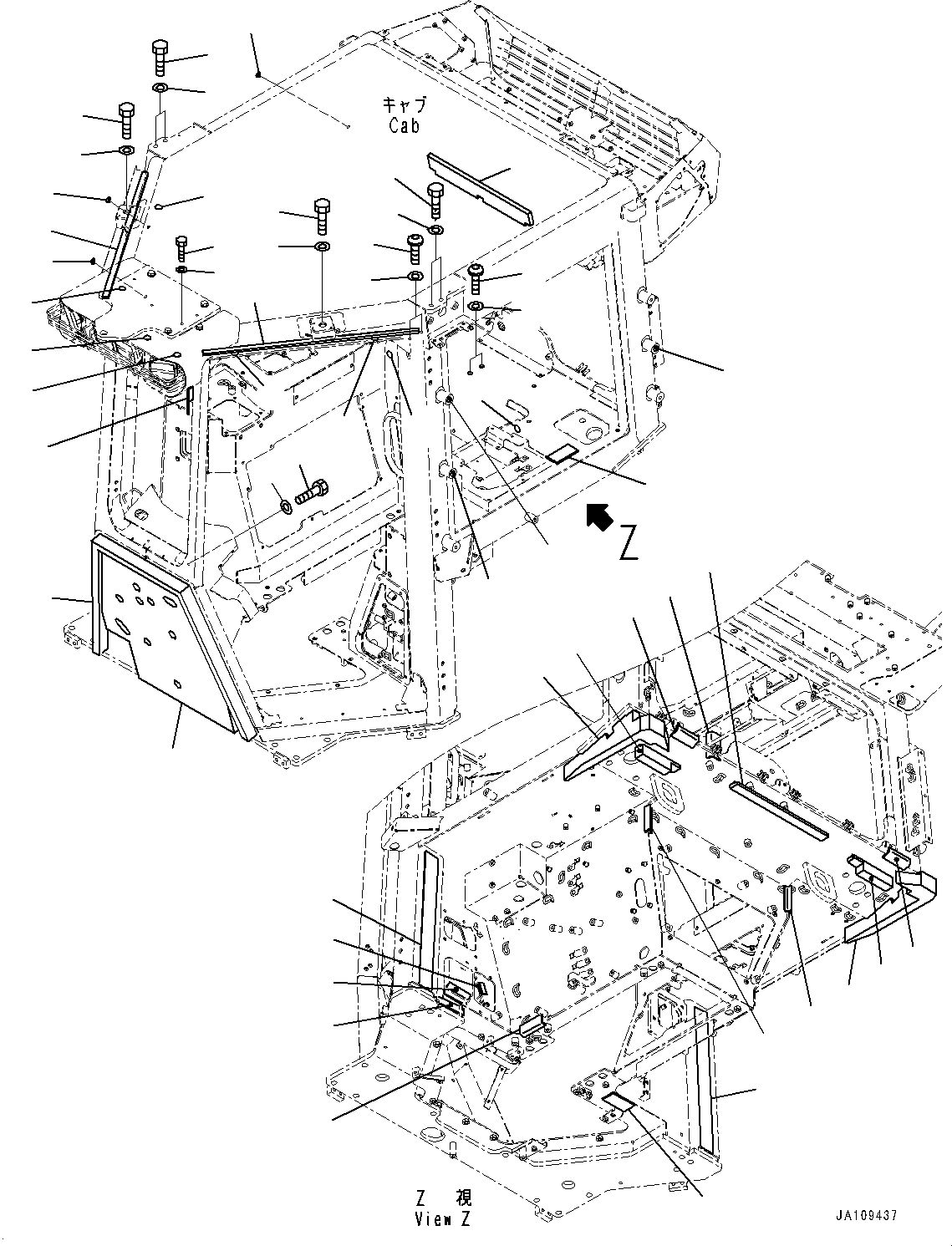 Komatsu parts book diagram for D39PXI-24 S/N 110001-UP: CAB, PLUG AND OUTSIDE SEAL(#100001-)