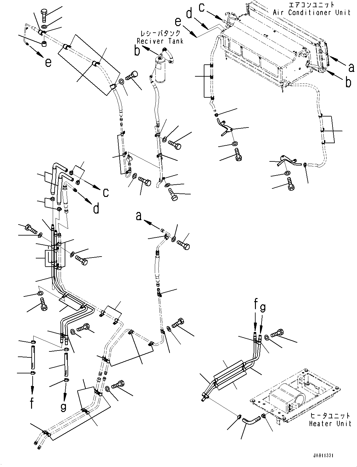 Komatsu parts book diagram for D39PXI-24 S/N 110001-UP: CAB, HEATER PIPING(#100001-)