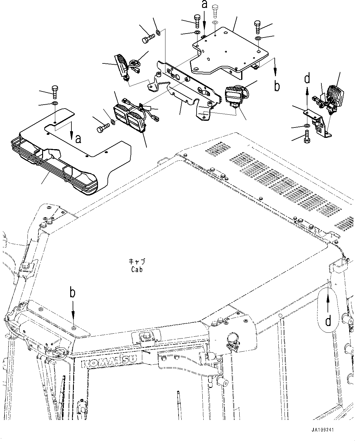 Komatsu parts book diagram for D39PXI-24 S/N 110001-UP: CAB, WORKING LAMP(#100001-)