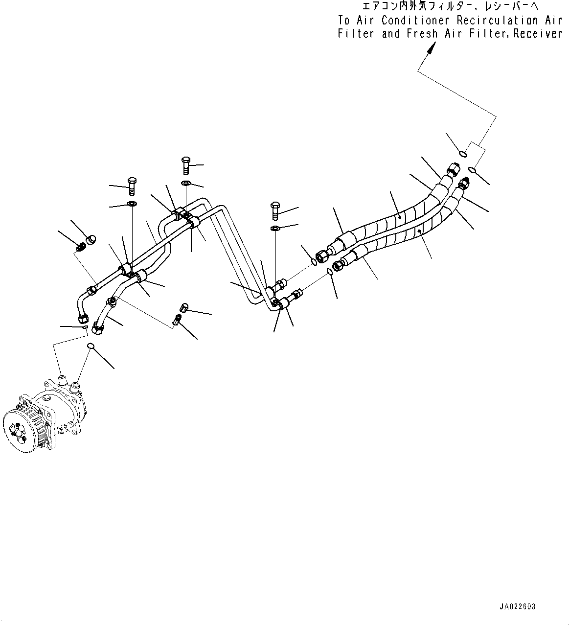 Komatsu parts book diagram for D39PXI-24 S/N 110001-UP: AIR CONDITIONER PIPING, PIPING AND MOUNTING (3/4)(#95001-)