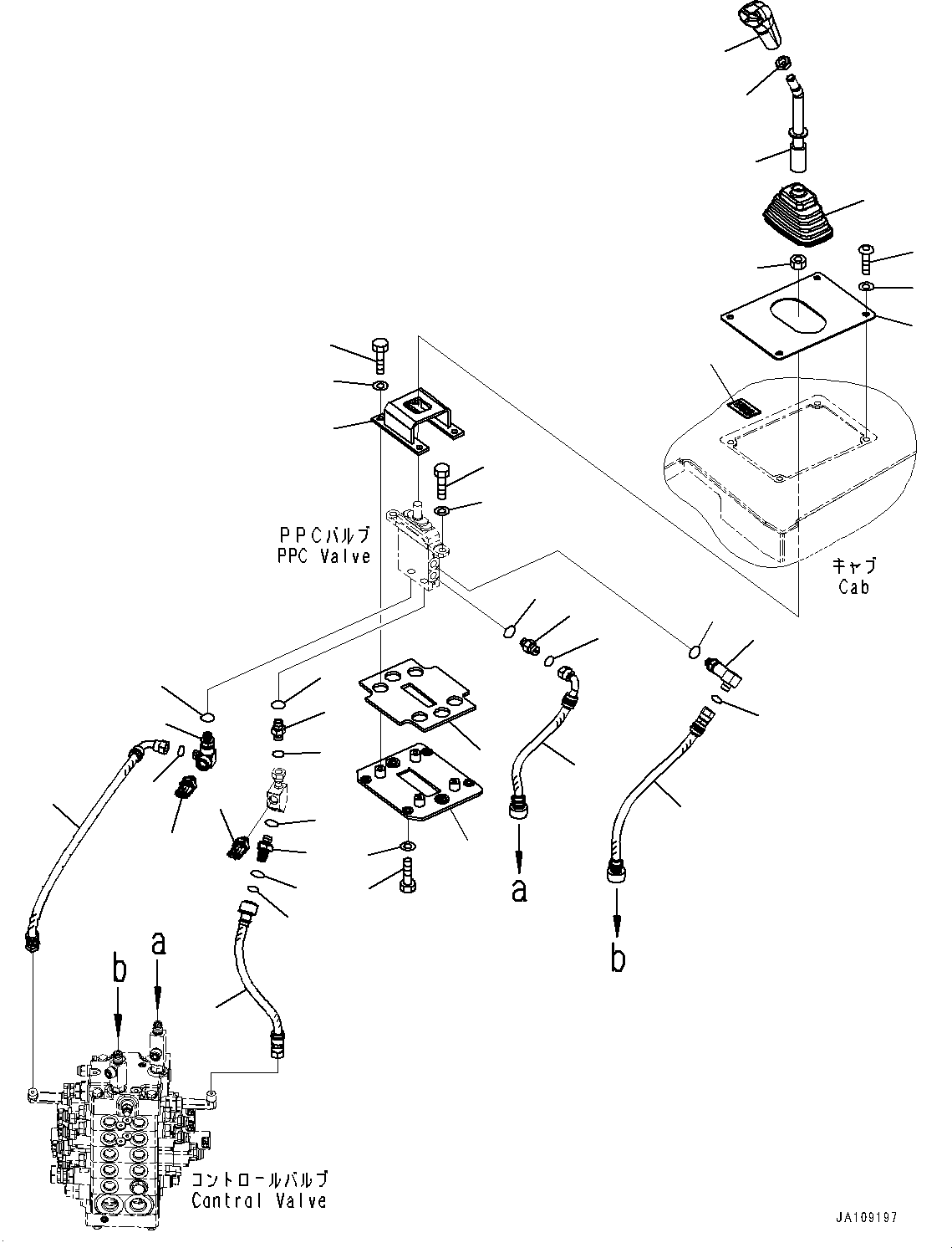 Komatsu parts book diagram for D39PXI-24 S/N 110001-UP: RIPPER CONTROL LEVER, LEVER AND PIPING(#100001-)