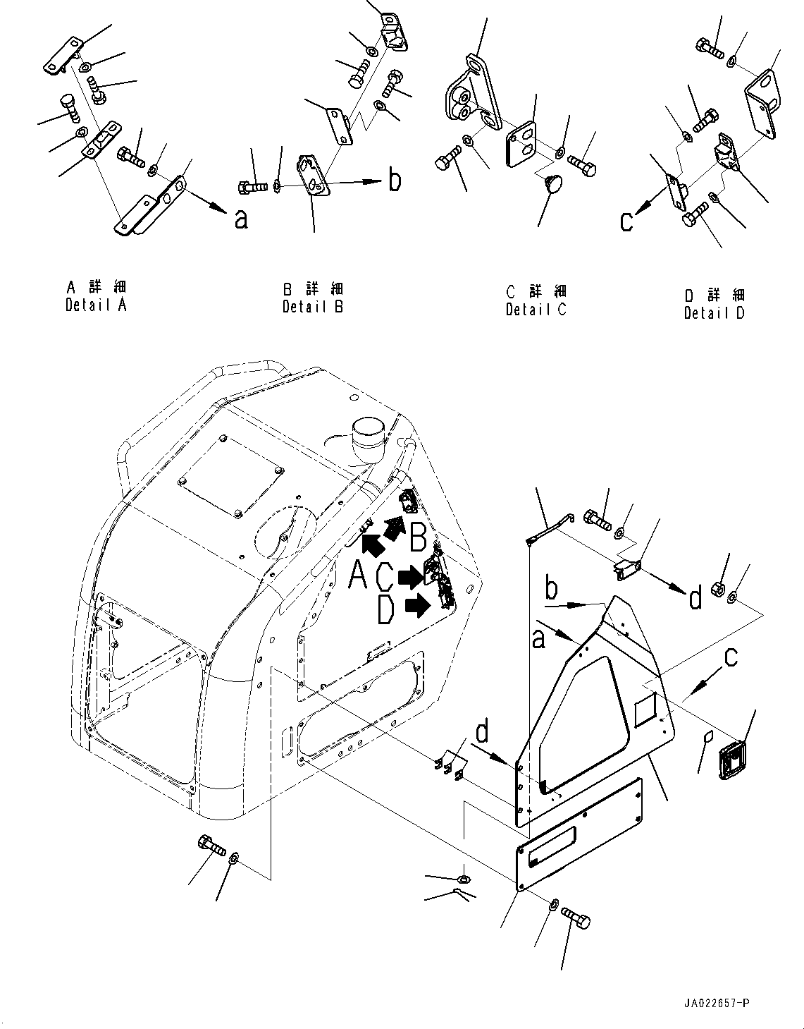 Komatsu parts book diagram for D39PXI-24 S/N 110001-UP: ENGINE HOOD, DOOR(#95001-)