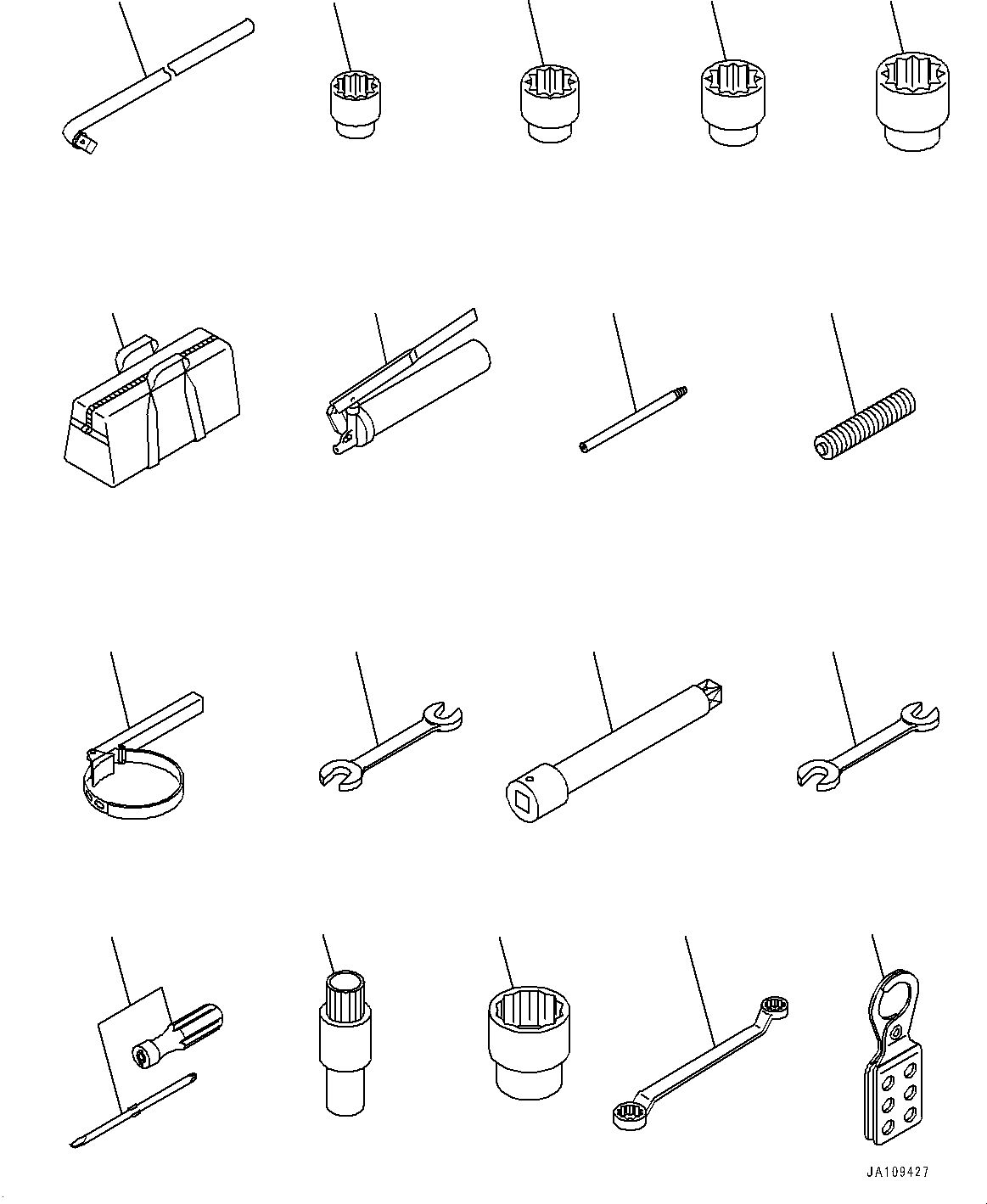 Komatsu parts book diagram for D39PXI-24 S/N 110001-UP: GENERAL TOOL SET, (FOR NORTH AMERICA LOCKOUT TAGOUT REGULATION)(#100001-)