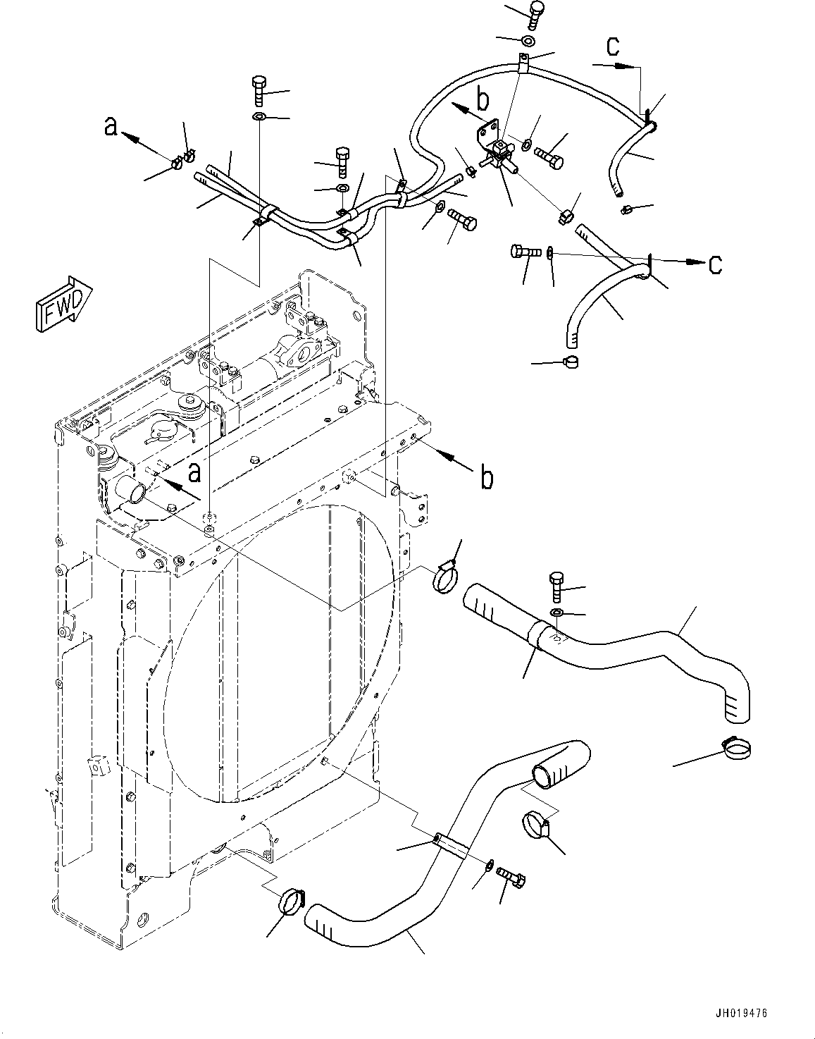 Komatsu parts book diagram for PC170LC-11 S/N 37001-UP: COOLING SYSTEM, RADIATOR PIPING(#36307-)
