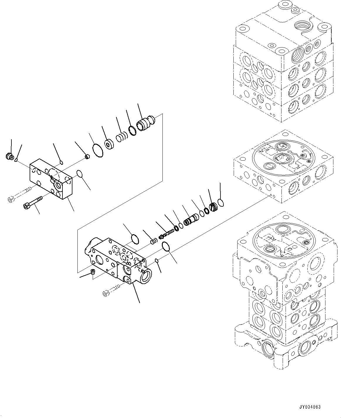 Komatsu parts book diagram for PC170LC-11 S/N 37001-UP: CONTROL VALVE, 7-VALVE (20/30)(#35001-)