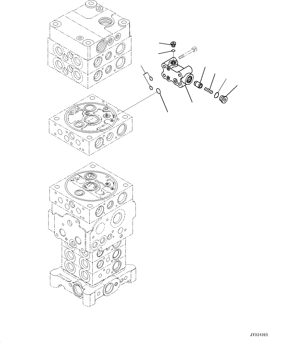 Komatsu parts book diagram for PC170LC-11 S/N 37001-UP: CONTROL VALVE, 7-VALVE (22/30)(#35001-)