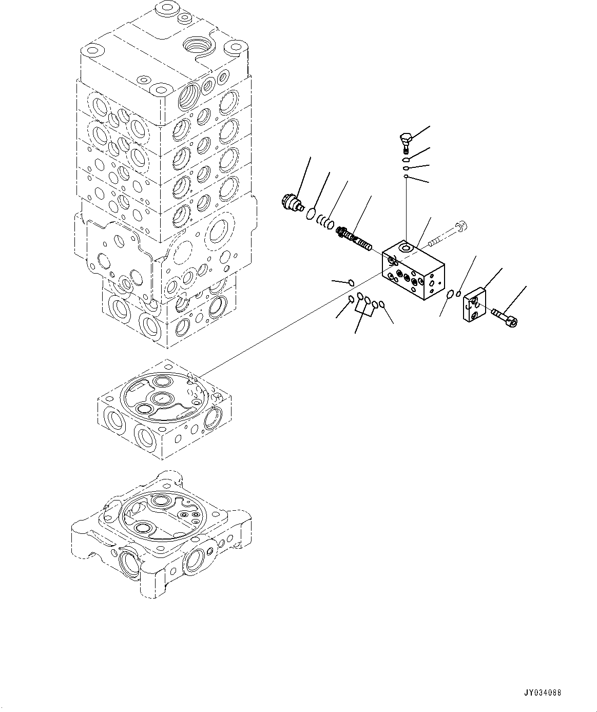 Komatsu parts book diagram for PC170LC-11 S/N 37001-UP: CONTROL VALVE, 7-VALVE (25/30)(#35724-)