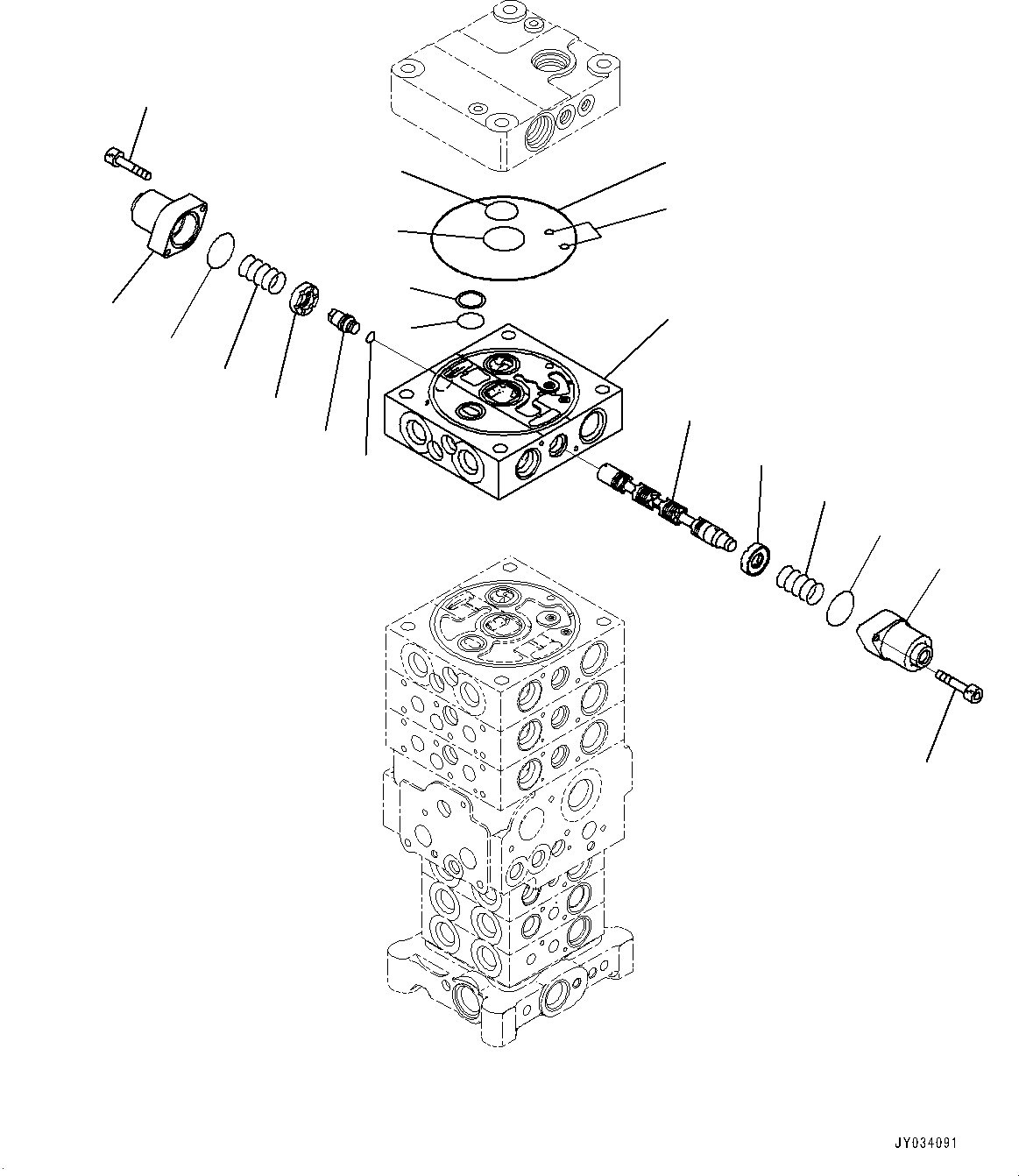 Komatsu parts book diagram for PC170LC-11 S/N 37001-UP: CONTROL VALVE, 7-VALVE (28/30)(#35001-)